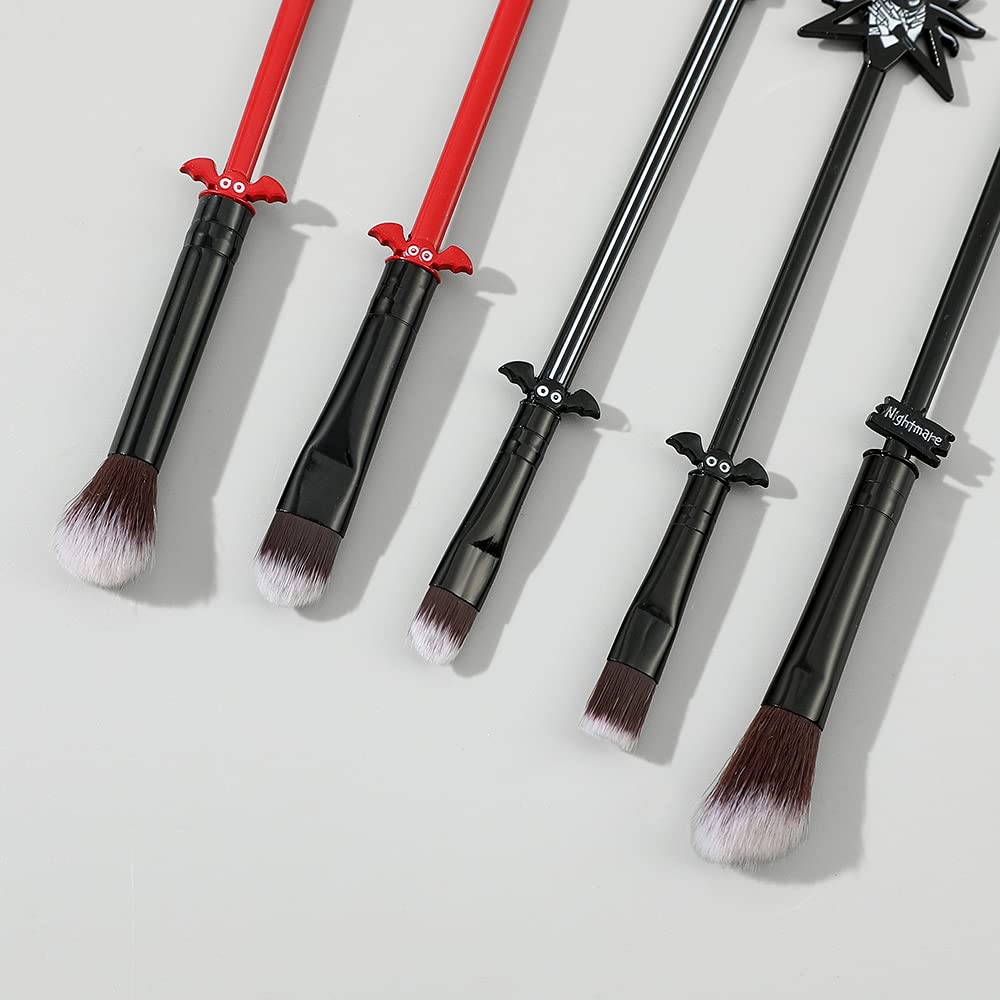 Nightmare Before Christmas Makeup Brushes - 5pcs Corpse Bride Anime Make Up Brush Set Silver Drawstring Bag Included - Image 3