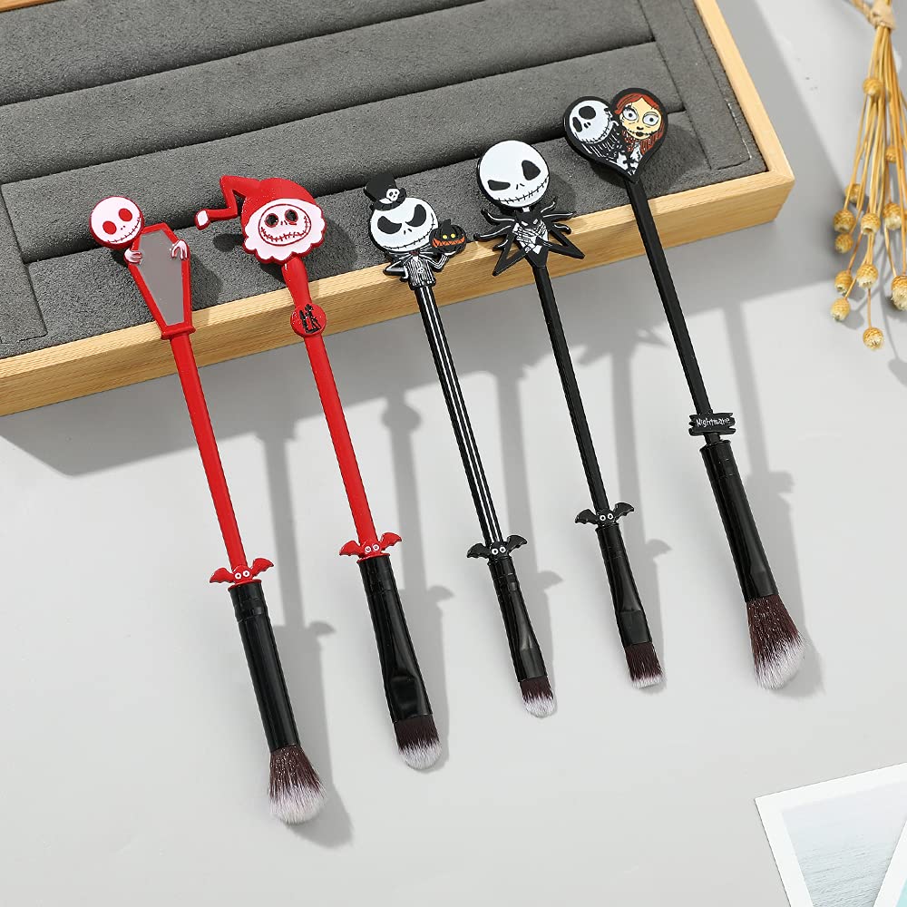Nightmare Before Christmas Makeup Brushes - 5pcs Corpse Bride Anime Make Up Brush Set Silver Drawstring Bag Included - Image 4