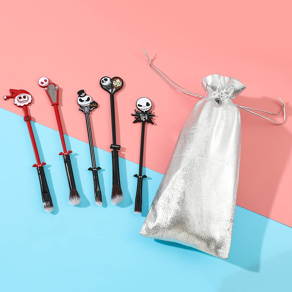 Nightmare Before Christmas Makeup Brushes - 5pcs Corpse Bride Anime Make Up Brush Set Silver Drawstring Bag Included - Image 7