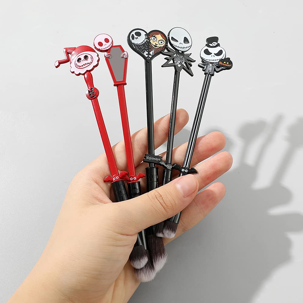 Nightmare Before Christmas Makeup Brushes - 5pcs Corpse Bride Anime Make Up Brush Set Silver Drawstring Bag Included - Image 5
