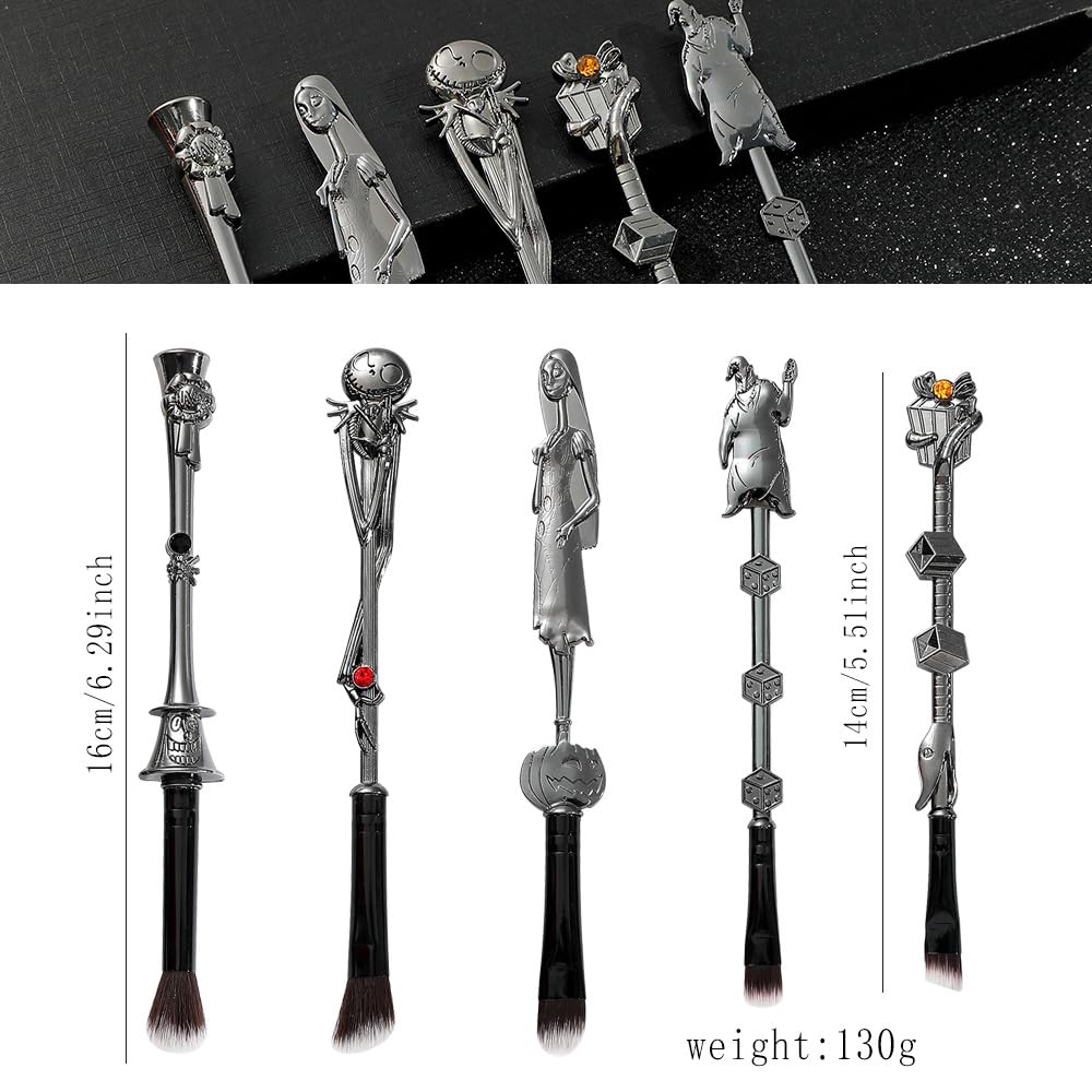 Nightmare Before Christmas Makeup Brushes - 5pcs Corpse Bride Anime Make Up Brush Set Silver Drawstring Bag Included (NEW 5Pcs) - Image 7