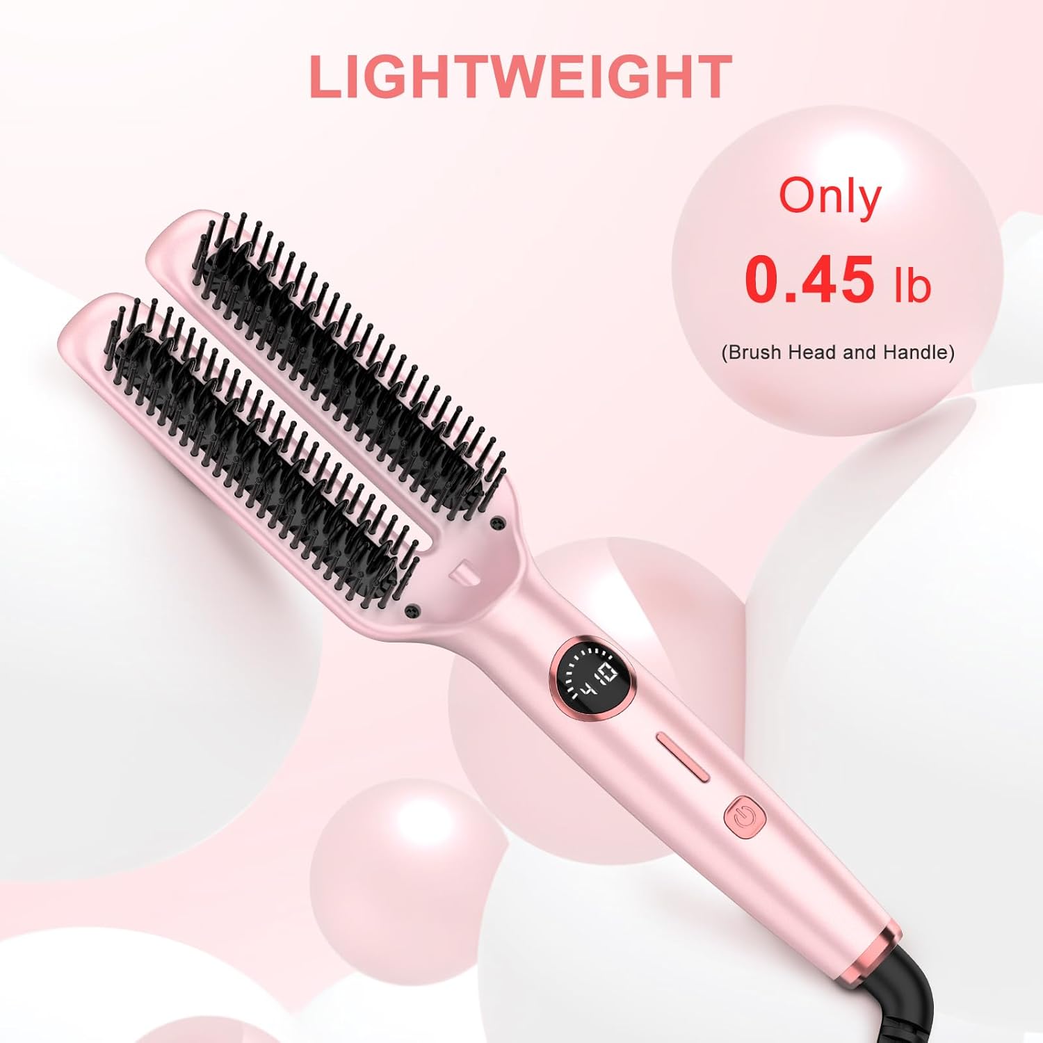 Nimmu Hair Straightener Brush, Hair Straightening Brush Flat Iron for Women with 5 Temps, Ceramic Straightener Comb Fast Heating for Home Salon, Double Heating Plate & Dual Voltage, Pink - Image 9