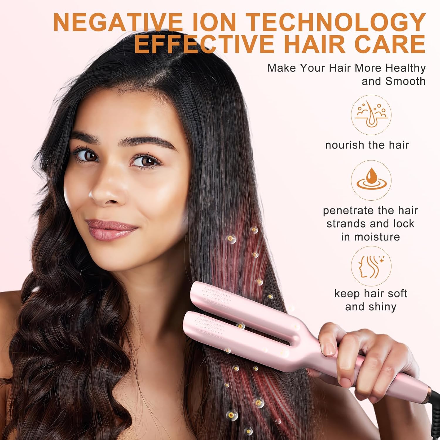 Nimmu Hair Straightener Brush, Hair Straightening Brush Flat Iron for Women with 5 Temps, Ceramic Straightener Comb Fast Heating for Home Salon, Double Heating Plate & Dual Voltage, Pink - Image 7