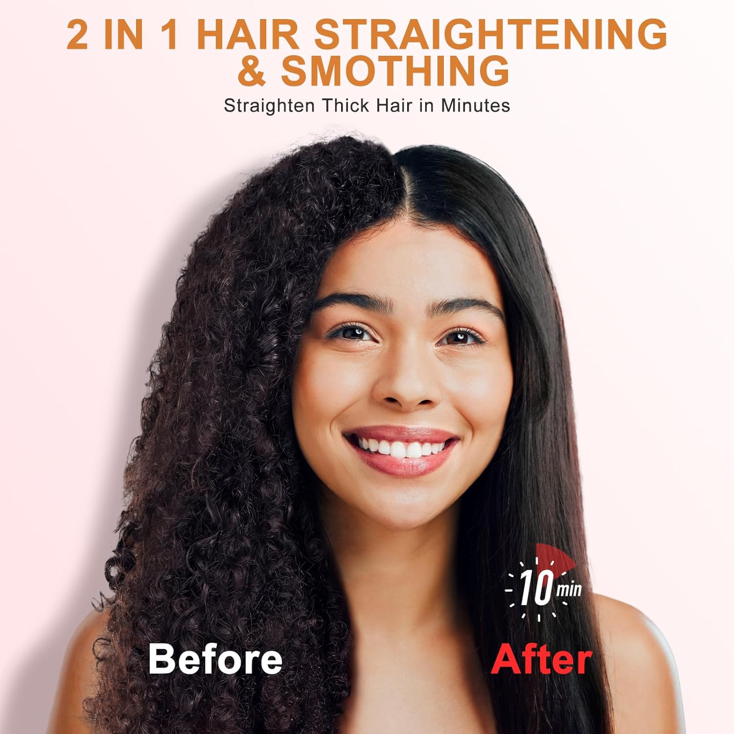 Nimmu Hair Straightener Brush, Hair Straightening Brush Flat Iron for Women with 5 Temps, Ceramic Straightener Comb Fast Heating for Home Salon, Double Heating Plate & Dual Voltage, Pink - Image 5