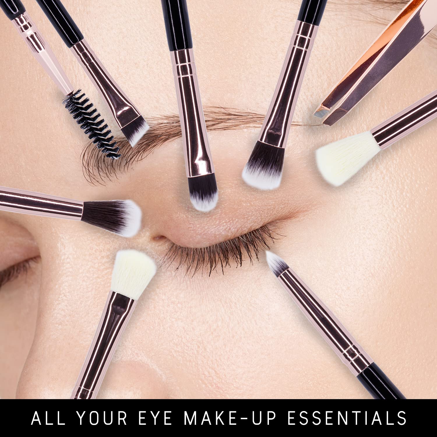 Niré Eye Brush Set - Award Winning Eye Makeup Brushes for Eyes and Brows Including Eye Shadow Brush Set, Eyebrow Brush and Tweezers Rose Gold - Image 7