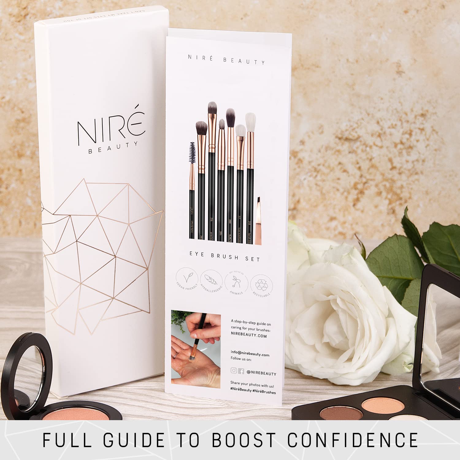 Niré Eye Brush Set - Award Winning Eye Makeup Brushes for Eyes and Brows Including Eye Shadow Brush Set, Eyebrow Brush and Tweezers Rose Gold - Image 5