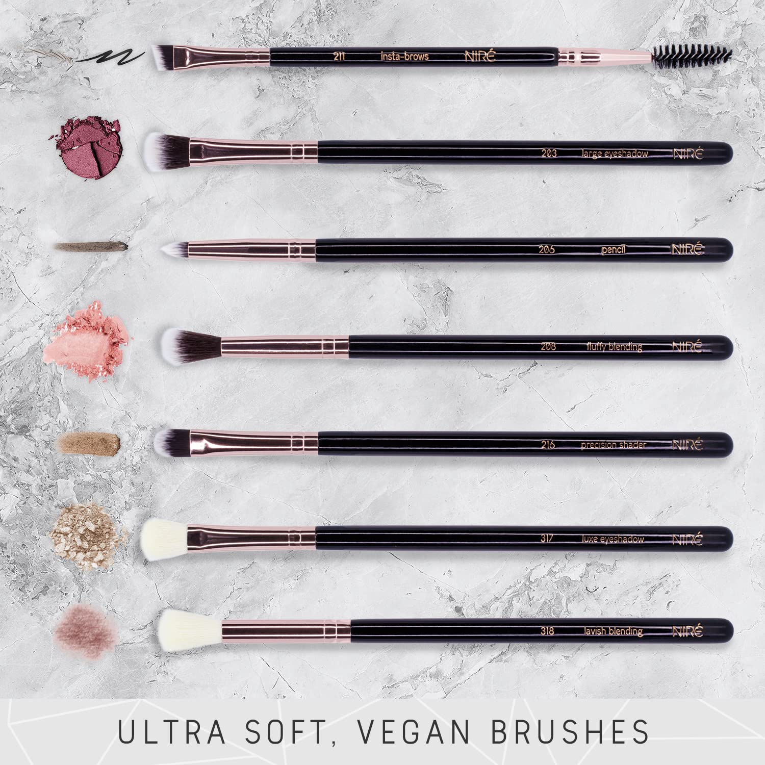 Niré Eye Brush Set - Award Winning Eye Makeup Brushes for Eyes and Brows Including Eye Shadow Brush Set, Eyebrow Brush and Tweezers Rose Gold - Image 2