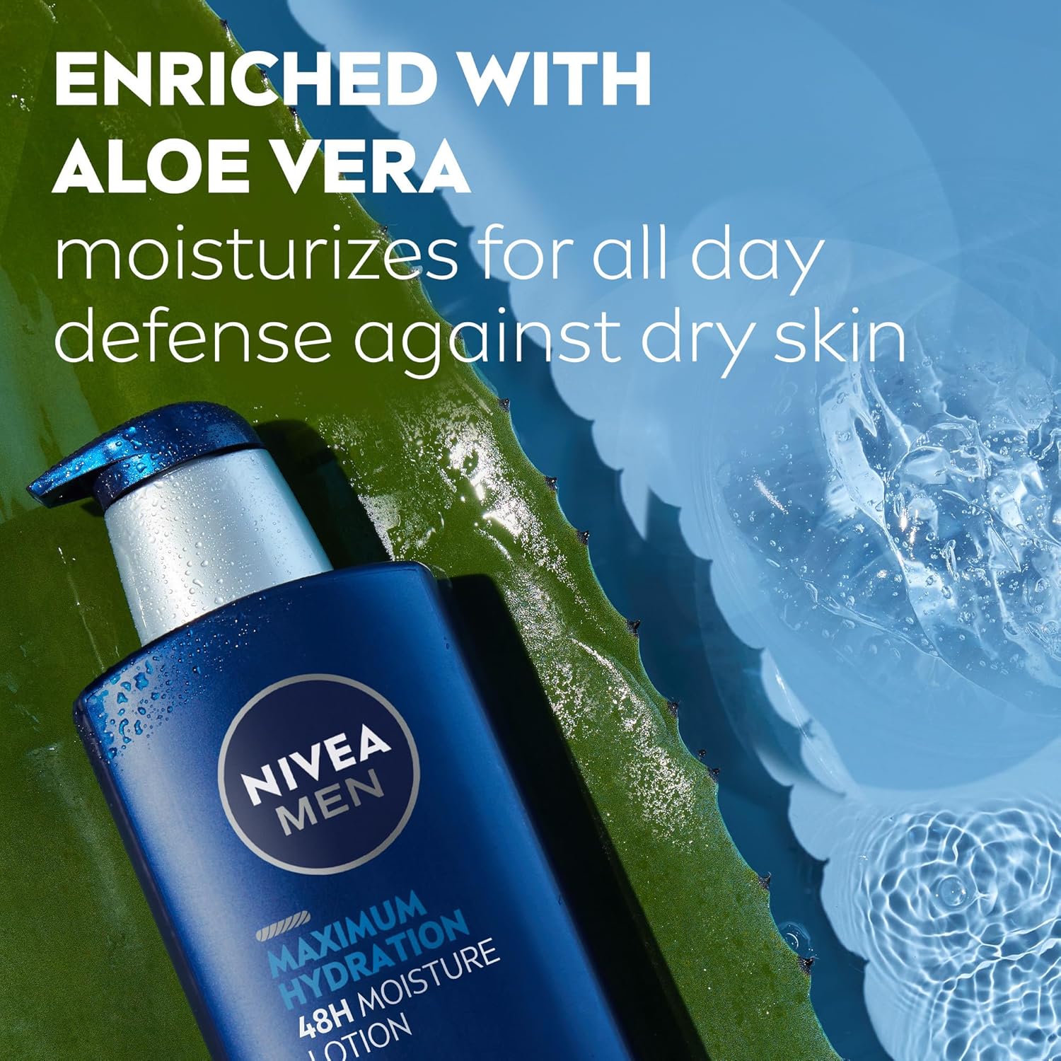 NIVEA MEN Maximum Hydration 48-Hour Moisture Body Lotion for Dry Skin, Aloe Vera Lotion for Men, 3-in-1 Body, Face and Hands, Dermatologically-Tested, 16.9 Fl Oz Bottle - Image 6
