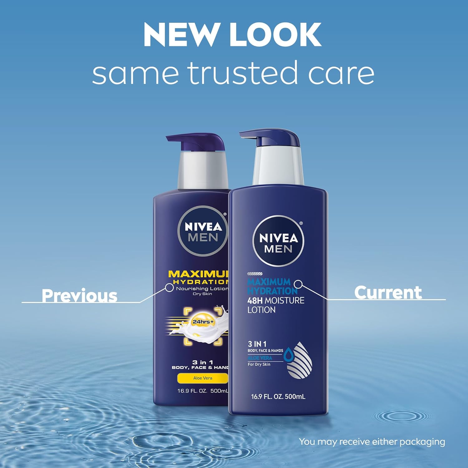 NIVEA MEN Maximum Hydration 48-Hour Moisture Body Lotion for Dry Skin, Aloe Vera Lotion for Men, 3-in-1 Body, Face and Hands, Dermatologically-Tested, 16.9 Fl Oz Bottle - Image 2