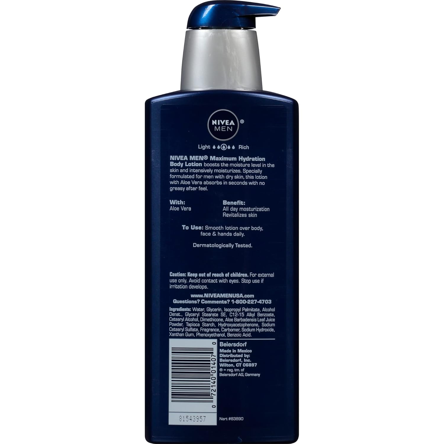 NIVEA MEN Maximum Hydration 48-Hour Moisture Body Lotion for Dry Skin, Aloe Vera Lotion for Men, 3-in-1 Body, Face and Hands, Dermatologically-Tested, 16.9 Fl Oz Bottle - Image 9