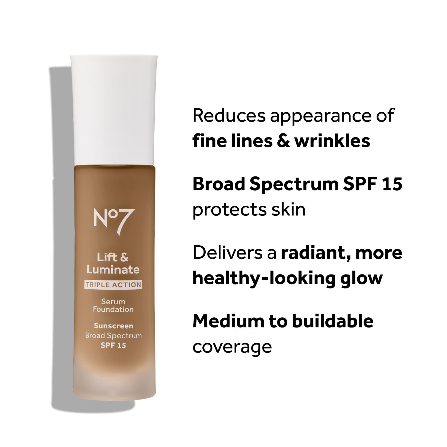 No7 Lift & Luminate Triple Action Serum Foundation - Liquid Makeup with SPF 15 for a Dewy, Glowy Base - Radiant Formula for Mature Skin - Cool Vanilla (1 Fl Oz) - Image 2
