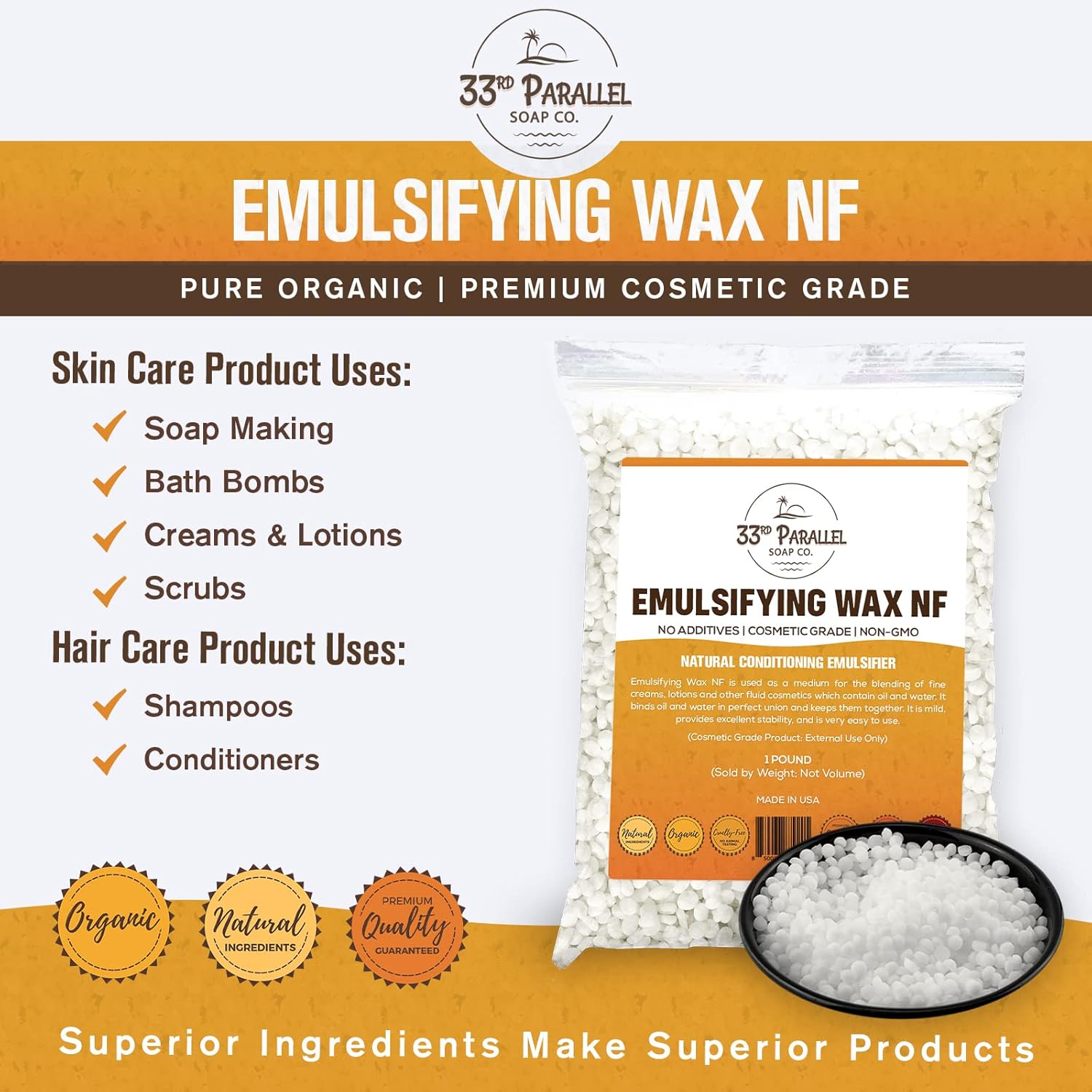 Non-GMO Emulsifying Wax NF Pastilles (8 oz) 100% Natural Plant Derived | For Lotions, Creams, Soap Making, Hair Products | Cosmetic Grade | Product of USA | 8 Ounces - Image 3