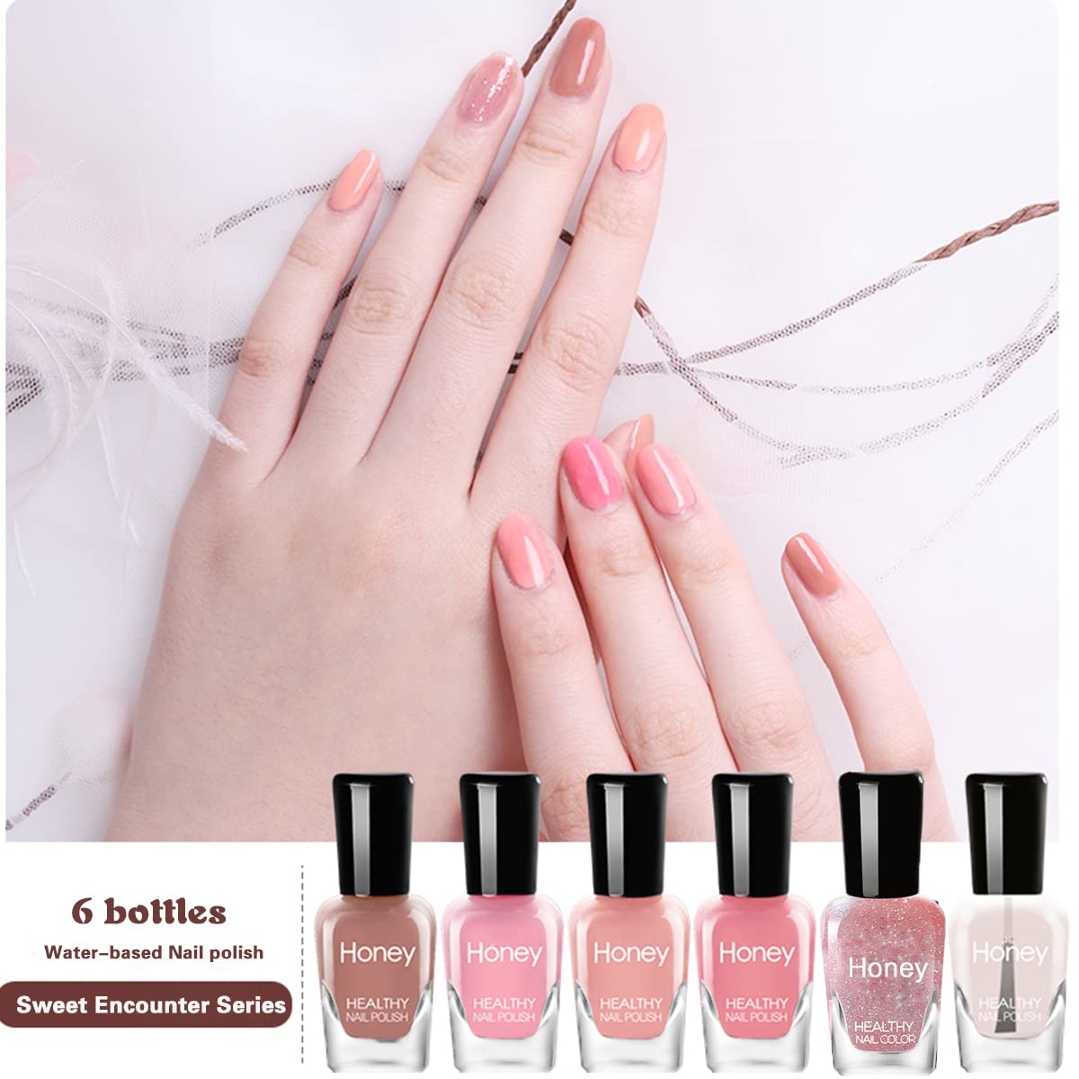 Non Toxic, Easy Peel Off and Fast Dry Nail Polish Set for Pack, Eco Friendly & Organic Water Based Nail Polish for Women,Teens (6 Bottles, 5ML) - Image 2
