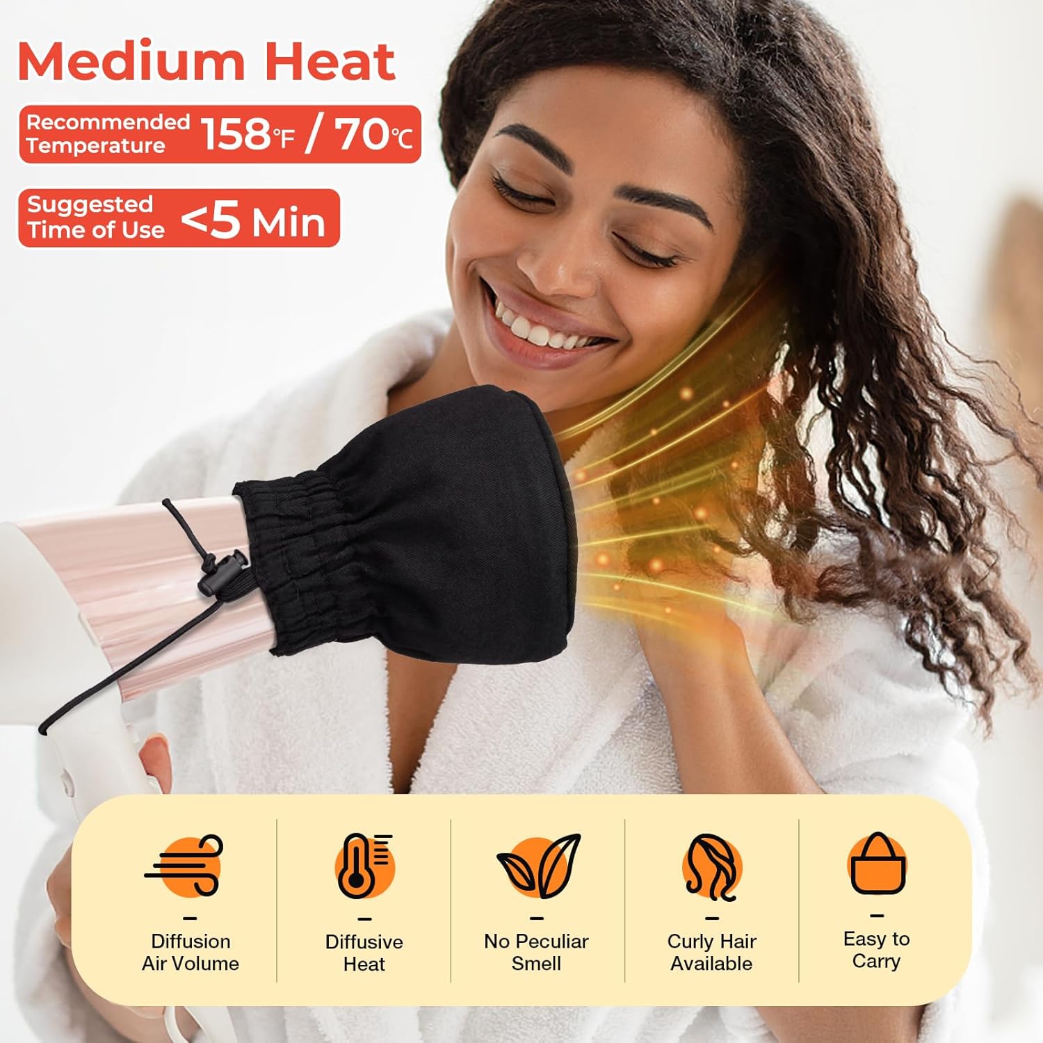 Noverlife Hair Dryer Diffuser, Universal Difuser Cap for Hair Dryer Attachment Double-Layer Nylon Hair Dryer Sock Cover for Curly Hair, Foldable Travel Diffuser Sock with Elastic Band for Hair Dryer - Image 8