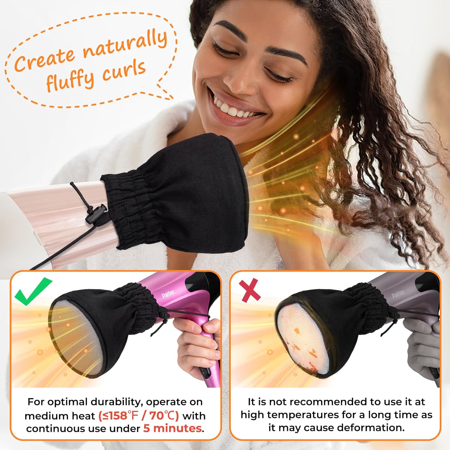 Noverlife Hair Dryer Diffuser, Universal Difuser Cap for Hair Dryer Attachment Double-Layer Nylon Hair Dryer Sock Cover for Curly Hair, Foldable Travel Diffuser Sock with Elastic Band for Hair Dryer - Image 5