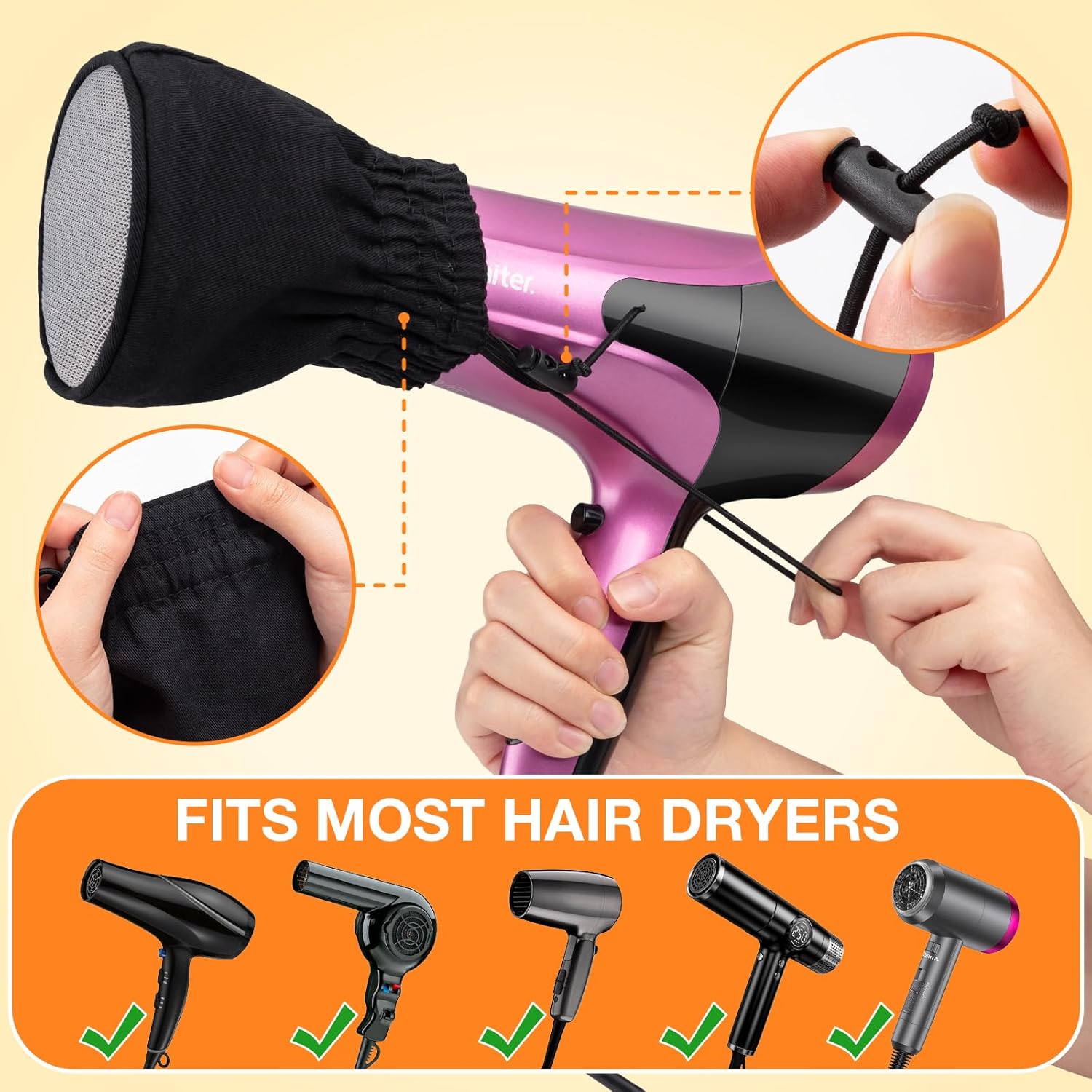 Noverlife Hair Dryer Diffuser, Universal Difuser Cap for Hair Dryer Attachment Double-Layer Nylon Hair Dryer Sock Cover for Curly Hair, Foldable Travel Diffuser Sock with Elastic Band for Hair Dryer - Image 3