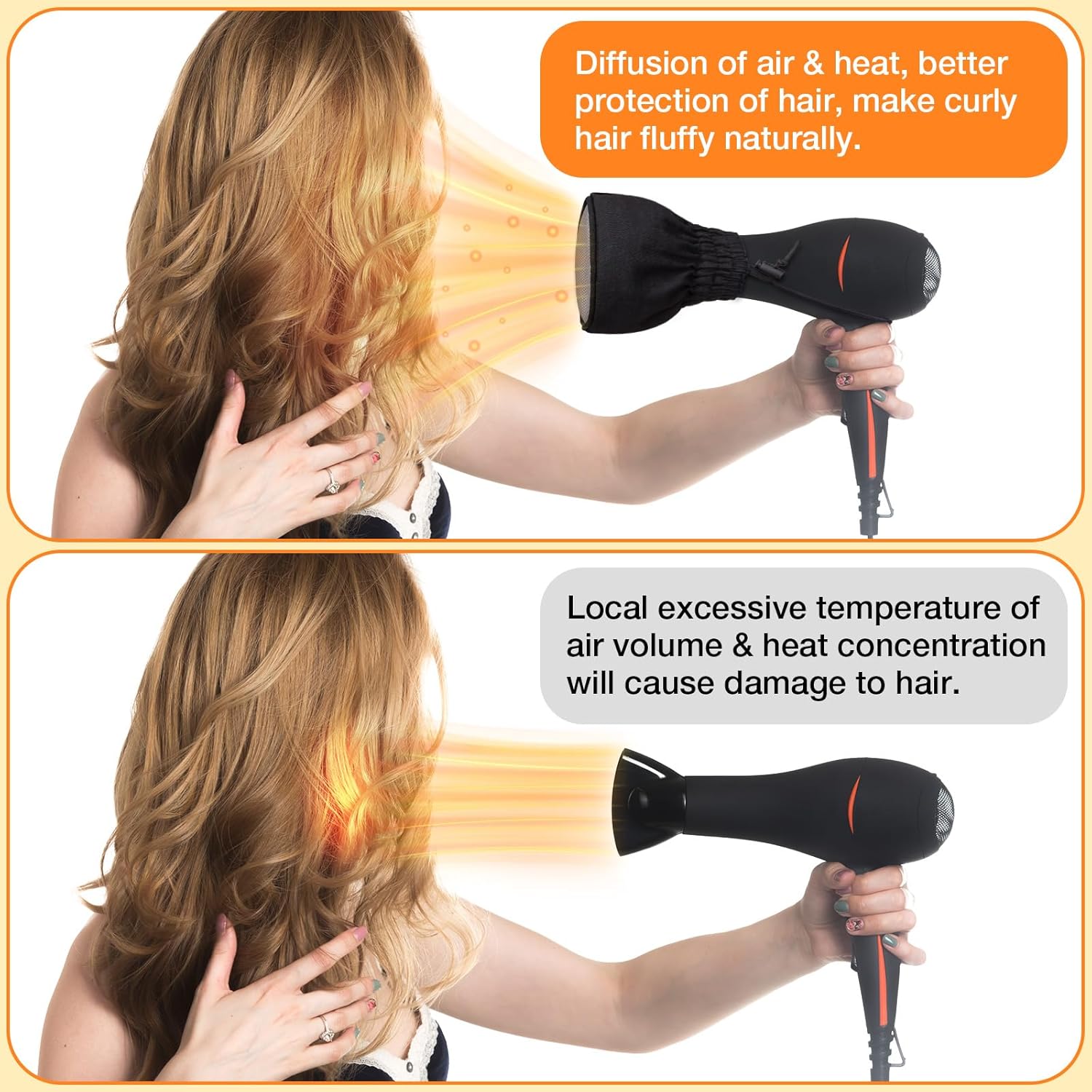 Noverlife Hair Dryer Diffuser, Universal Difuser Cap for Hair Dryer Attachment Double-Layer Nylon Hair Dryer Sock Cover for Curly Hair, Foldable Travel Diffuser Sock with Elastic Band for Hair Dryer - Image 2