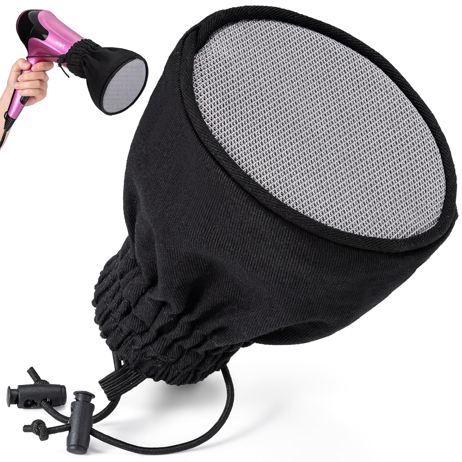Noverlife Hair Dryer Diffuser, Universal Difuser Cap for Hair Dryer Attachment Double-Layer Nylon Hair Dryer Sock Cover for Curly Hair, Foldable Travel Diffuser Sock with Elastic Band for Hair Dryer
