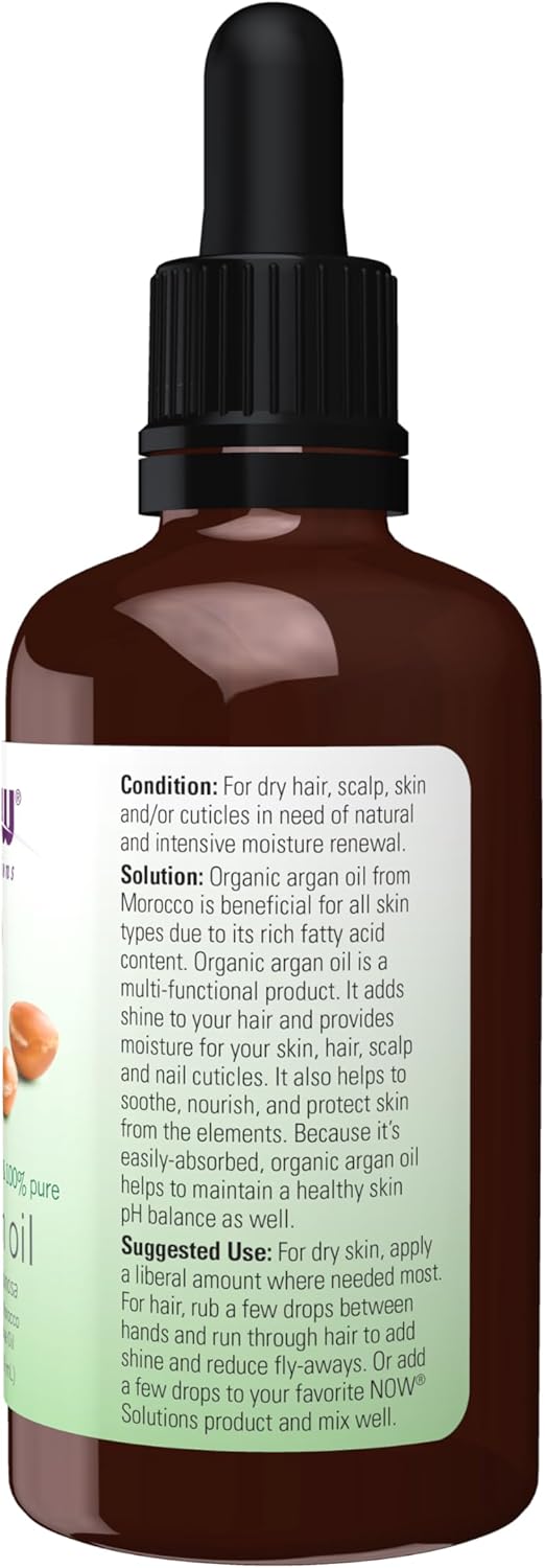 NOW Foods Solutions, Organic Argan Oil, Certified Organic and 100% Pure, "Gold of Morocco" Multi-Purpose Oil, 2-Ounce - Image 2