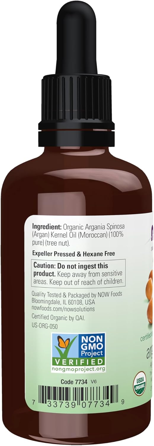 NOW Foods Solutions, Organic Argan Oil, Certified Organic and 100% Pure, "Gold of Morocco" Multi-Purpose Oil, 2-Ounce - Image 3