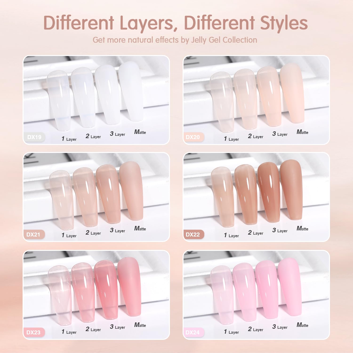 Nude Pink Gel Nail Polish Set- 6 Colors Sheer Milky White Jelly Gel Polish All Seasons Skin Tones Neutral Gel Polish Kit, Soak Off LED Gel Nail Kit Manicure DIY Home - Image 2