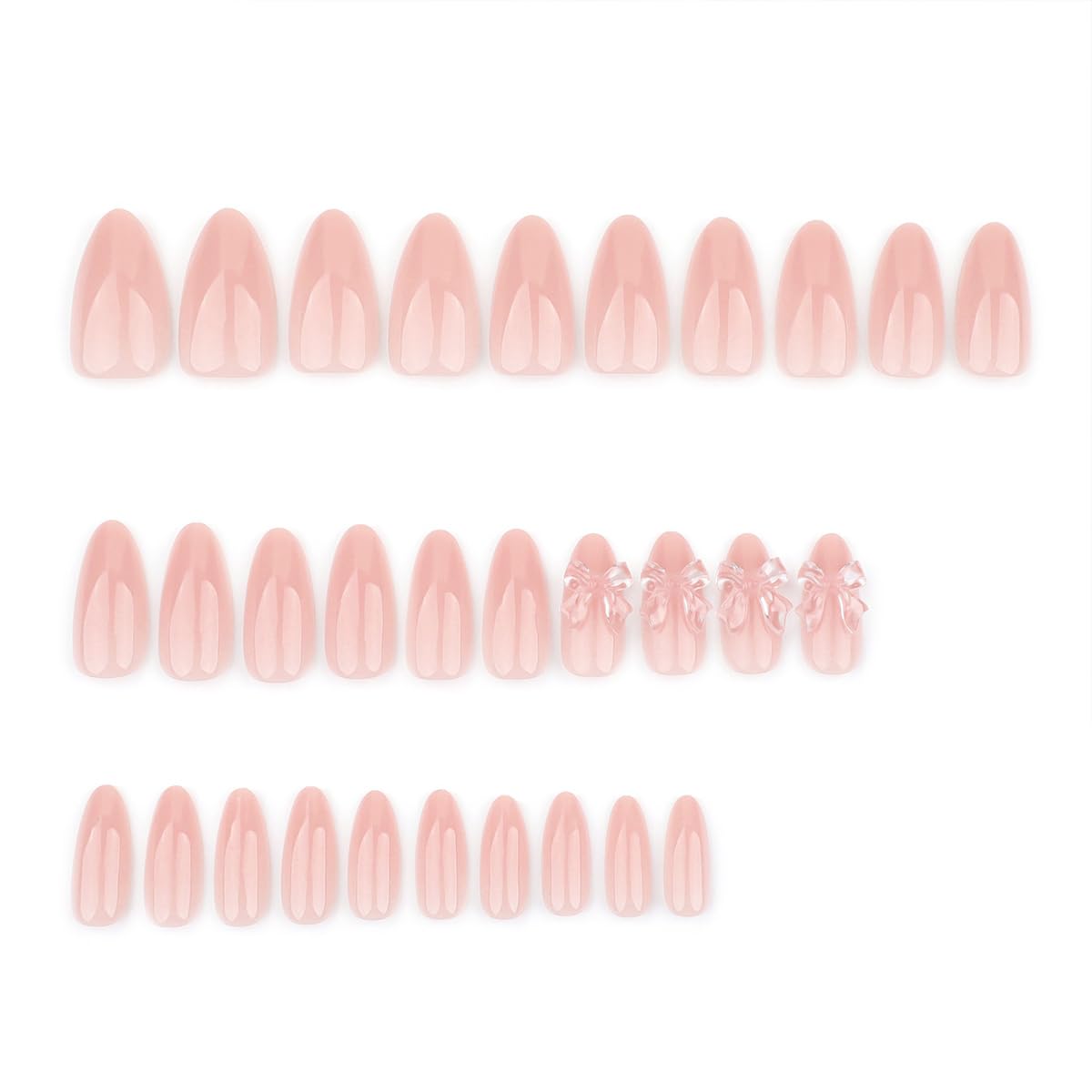 Nude Pink Press on Nails Short Almond Fake Nails Holiday False Nails with 3D Clear Bow Designs Cute Charms Acrylic Stick on Nails Full Cover Glue on Nails Holiday DIY for Women Girls 24Pcs - Image 3