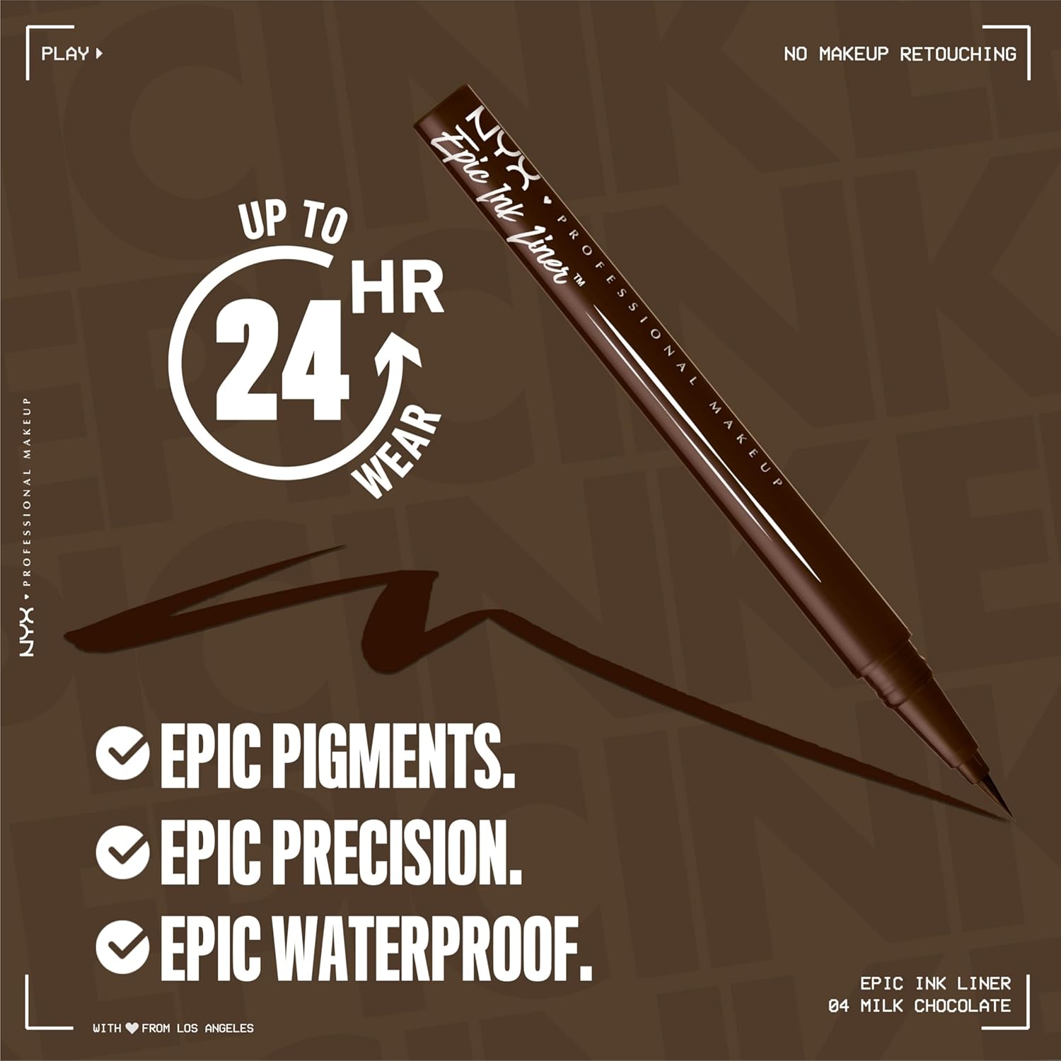 NYX PROFESSIONAL MAKEUP Epic Ink Liner, Waterproof Liquid Eyeliner with Vegan Formula - Milk Chocolate (Brown Matte) - Image 5