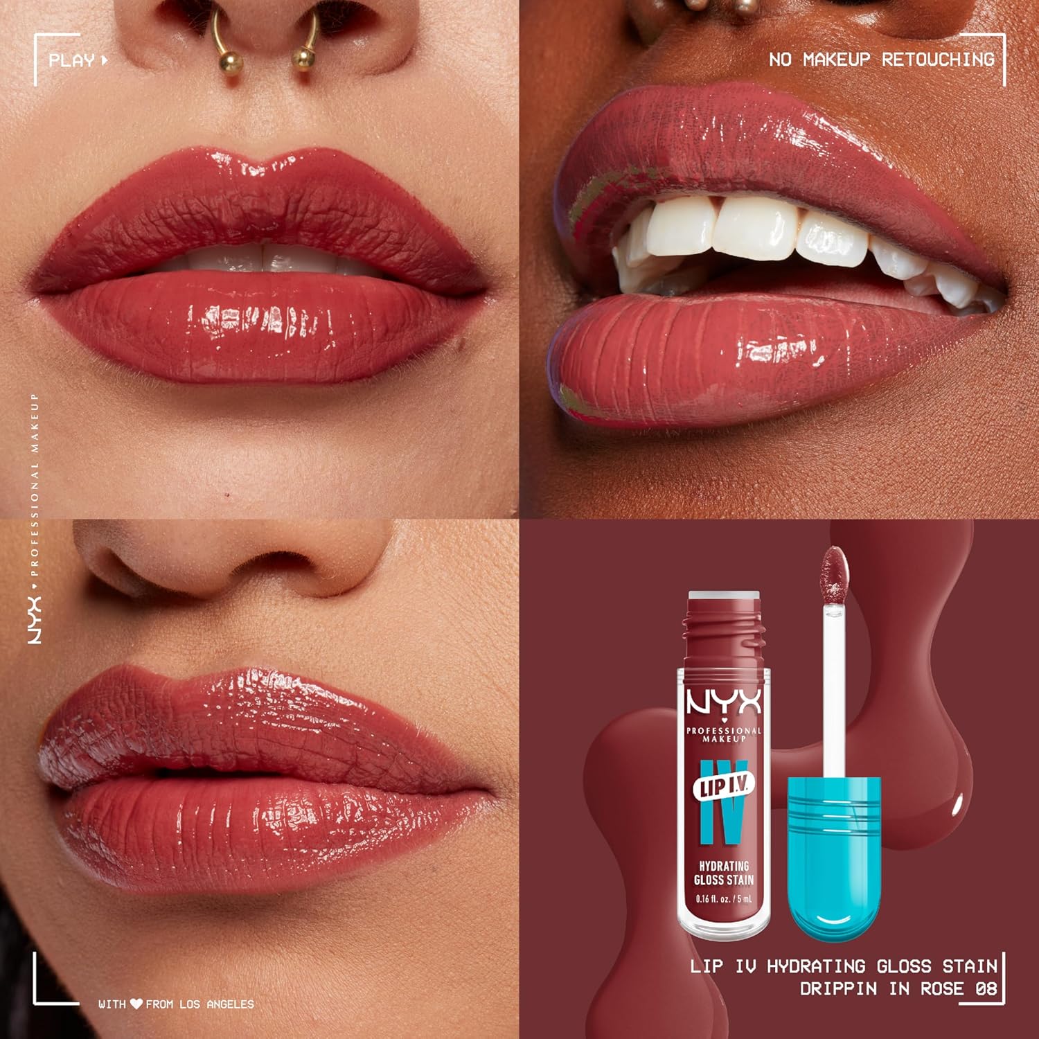 NYX PROFESSIONAL MAKEUP Lip IV Hydrating Glossy Lip Stain with 12HR Hydration - Drippin In Rose (Pink) - Image 2