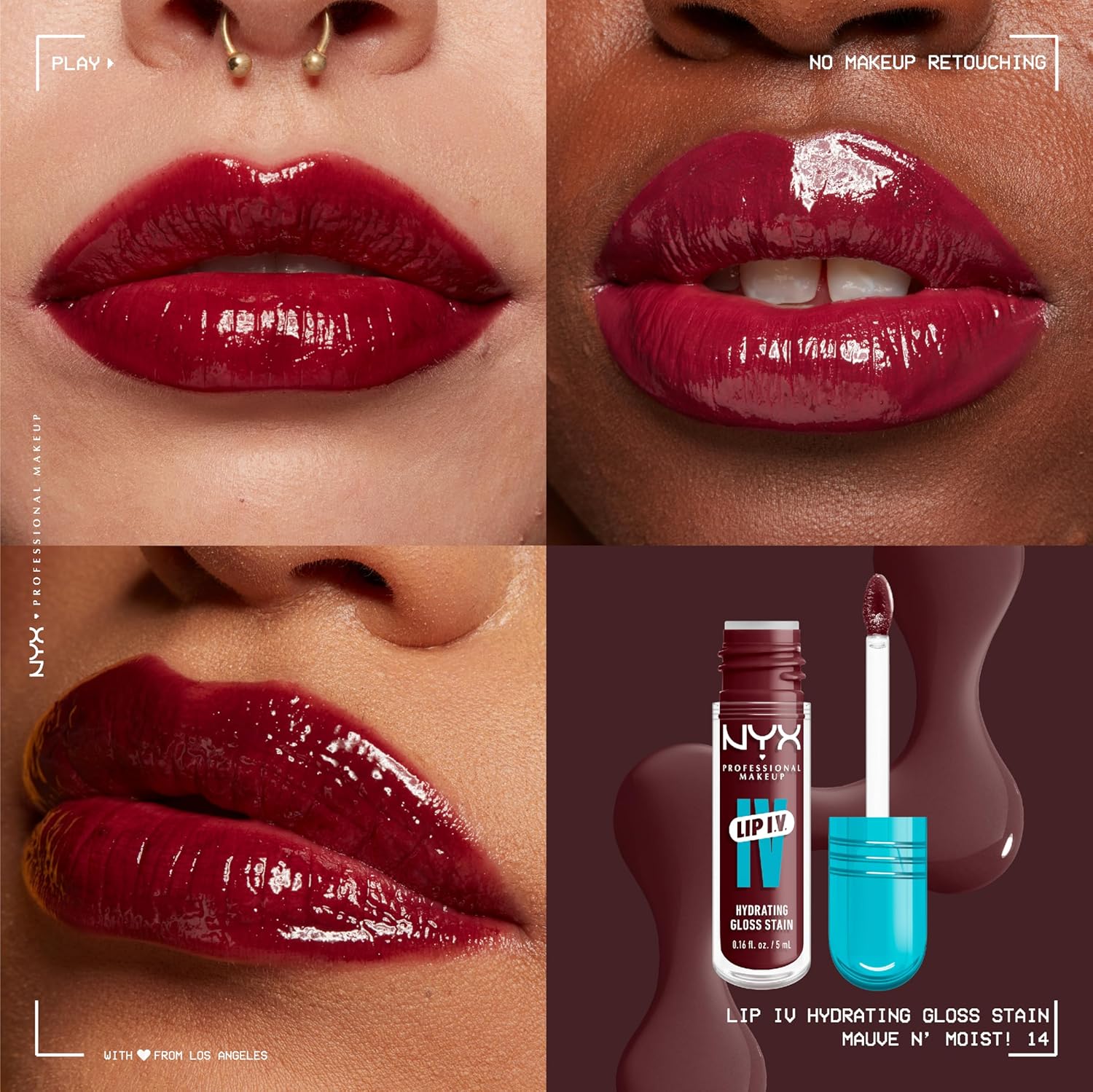 NYX PROFESSIONAL MAKEUP Lip IV Hydrating Glossy Lip Stain with 12HR Hydration - Mauve N Moist (Purple) - Image 3