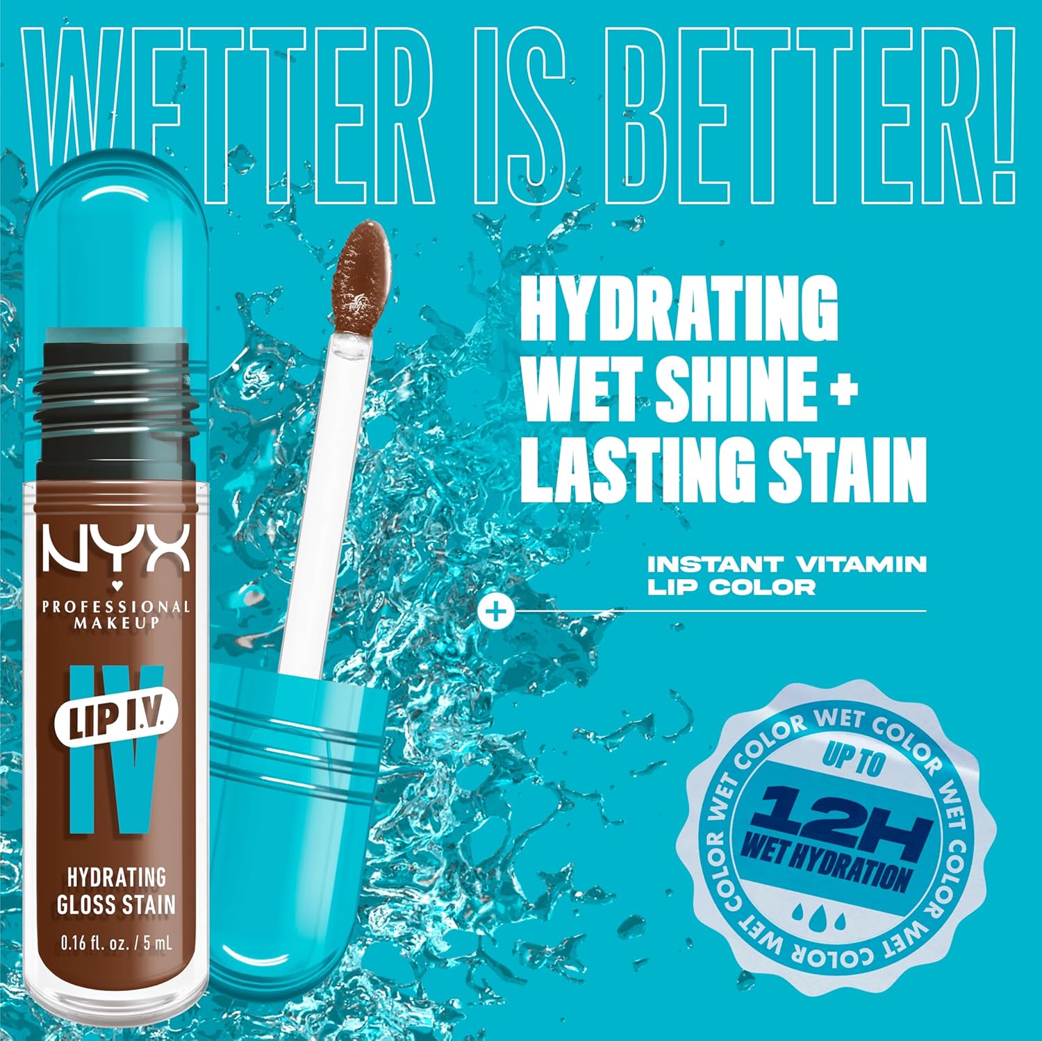 NYX PROFESSIONAL MAKEUP Lip IV Hydrating Glossy Lip Stain with 12HR Hydration - Splash N Spice (Brown) - Image 4