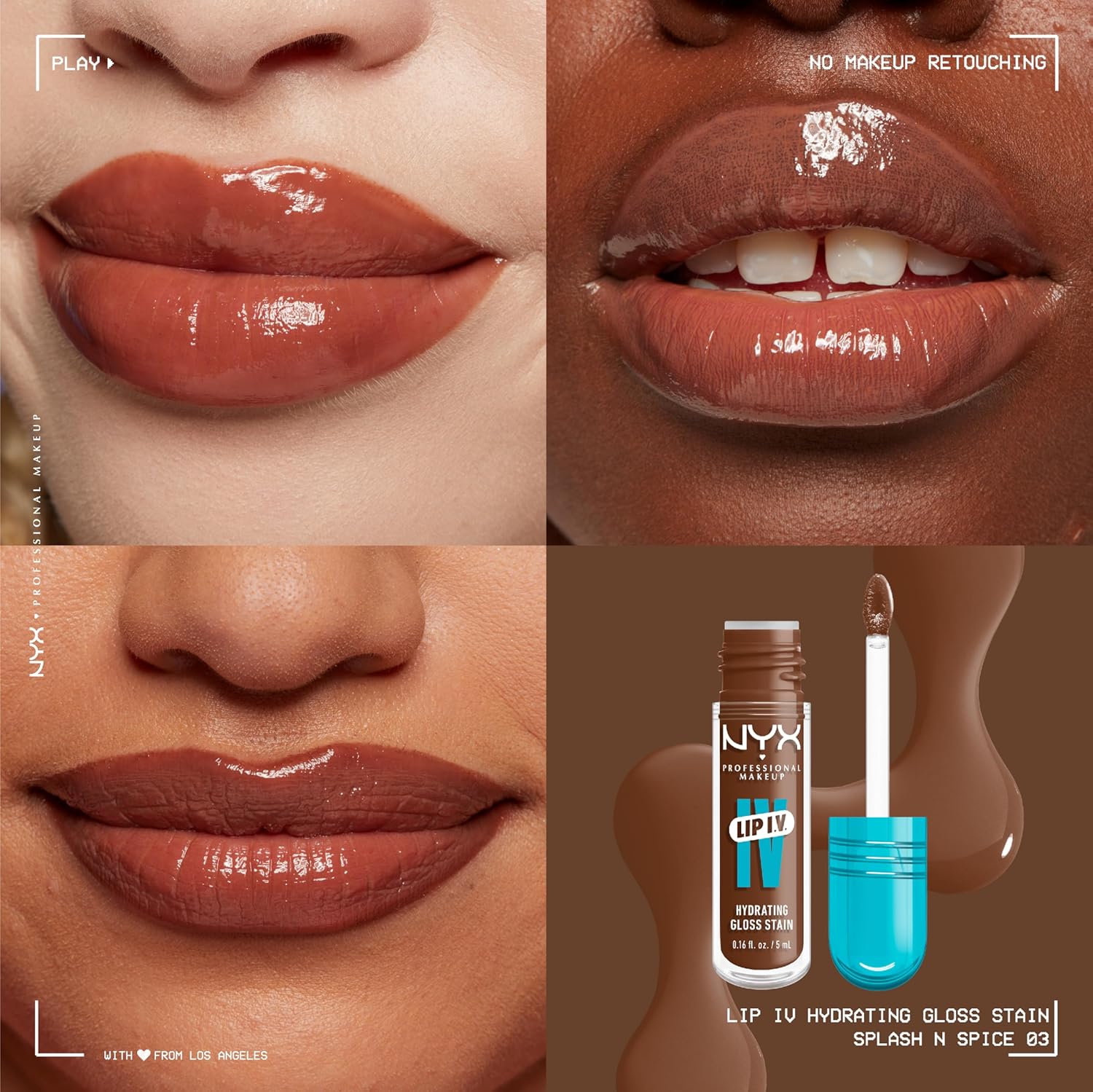 NYX PROFESSIONAL MAKEUP Lip IV Hydrating Glossy Lip Stain with 12HR Hydration - Splash N Spice (Brown) - Image 3