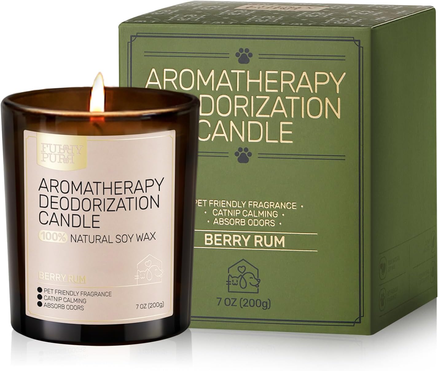 Odor Eliminating Candle, Berry Rum Scented Candle, Pet-Friendly Soy Candles, 60 Hours, 7 oz