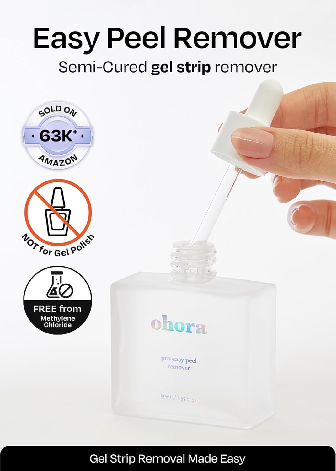 ohora Care Easy Peel Remover - Semi-Cured Gel Nail Strip Remover with Hygienic Dropper | Non-Drying, Nourishing Formula | Vegan, Cruelty-Free, and Hypoallergenic | Swiftly Removes Gel Strips - Image 2