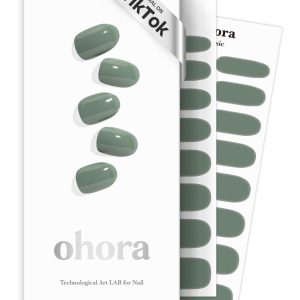 ohora Semi Cured Gel Nail Strips (N Cream Leaf) - Green, Solid, Works with Any UV/LED Lamps, Salon-Quality, Long Lasting, Easy to Apply & Remove - Includes 2 Prep Pads, Nail File & Wooden Stick