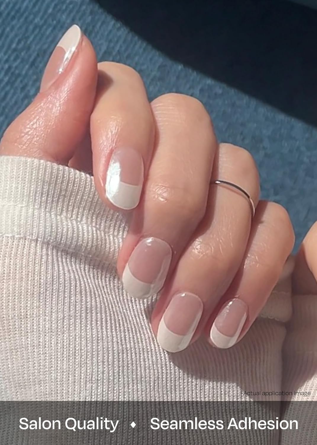 ohora Semi Cured Gel Nail Strips (N Glow French) - White, Glazed, Works with Any UV/LED Lamps, Salon-Quality, Long Lasting, Easy to Apply & Remove - Includes 2 Prep Pads, Nail File & Wooden Stick - Image 4
