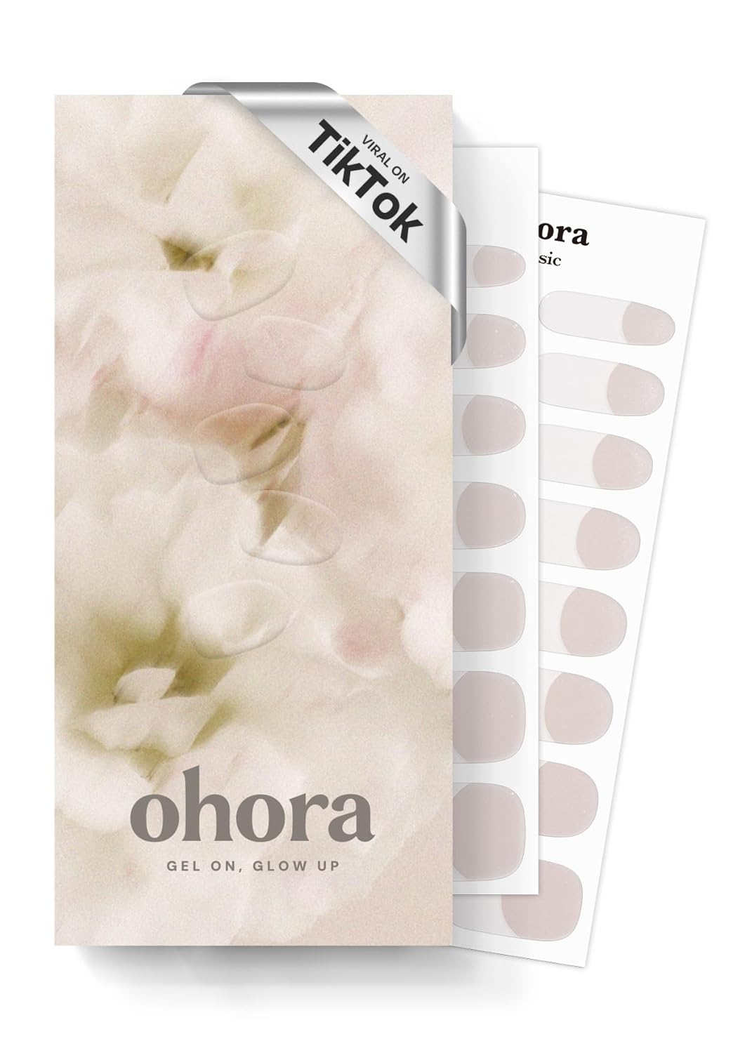 ohora Semi Cured Gel Nail Strips (N Glow French) - White, Glazed, Works with Any UV/LED Lamps, Salon-Quality, Long Lasting, Easy to Apply & Remove - Includes 2 Prep Pads, Nail File & Wooden Stick