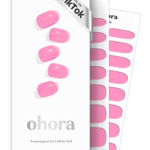ohora Semi Cured Gel Nail Strips (N Tint High-Teen) - Pink, Tint, Works with Any UV/LED Lamps, Salon-Quality, Long Lasting, Easy to Apply & Remove - Includes 2 Prep Pads, Nail File & Wooden Stick