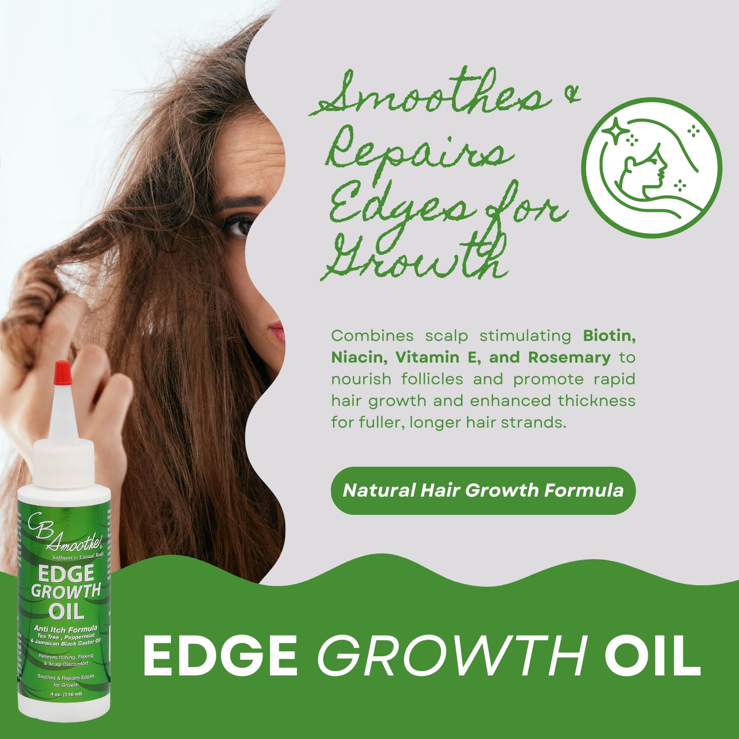 Oil, Natural Hair Growth Serum with Tea Tree, Peppermint, Jamaican Black Castor - 4oz, Non-Greasy, Anti-Itch Scalp Moisturizer, Boosts Circulation & Edge Regrowth, Unisex - Image 2