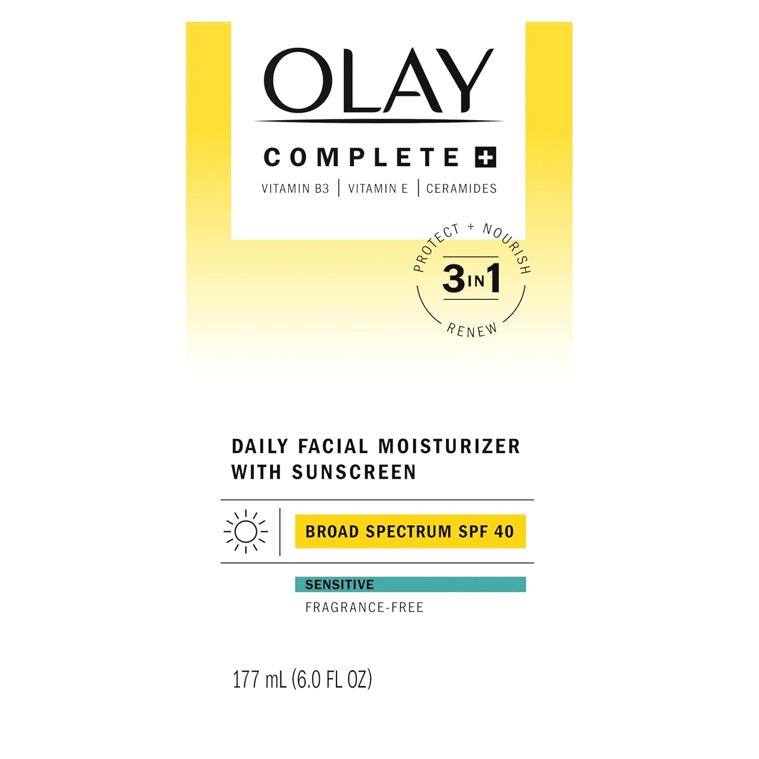 Olay Complete+ Face Moisturizer with Sunscreen SPF 40, For Sensitive Skin, Broad Spectrum Sun Protection, Fragrence-Free - No White Cast on All Tones, Nourishes Moisture Barrier - Ceramides, 6 Oz - Image 11