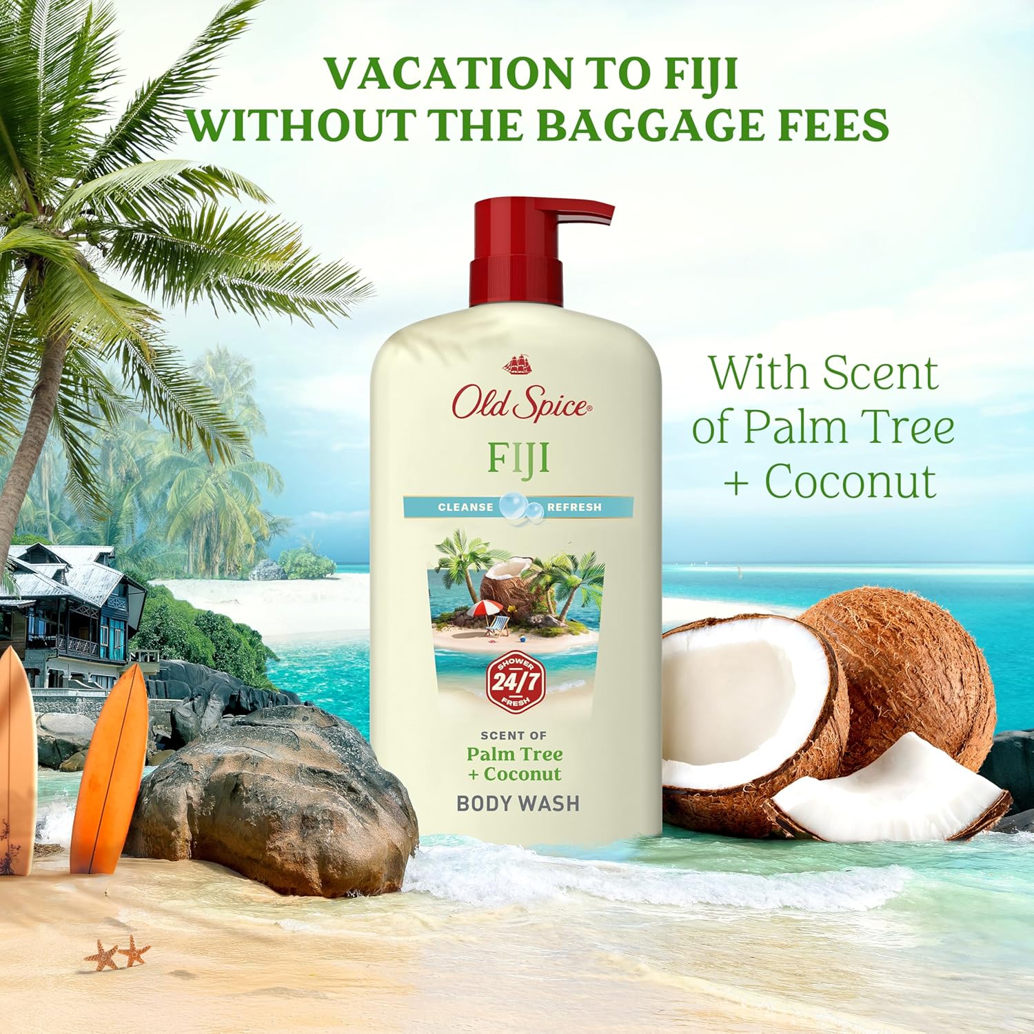 Old Spice Body Wash for Men, 24/7 Shower Fresh with Lasting Scent, Cleanse & Refresh, Gentle on Skin, Vitamin B3, Fiji with Palm Tree + Coconut Scent, 25 oz (Pack of 4) - Image 9