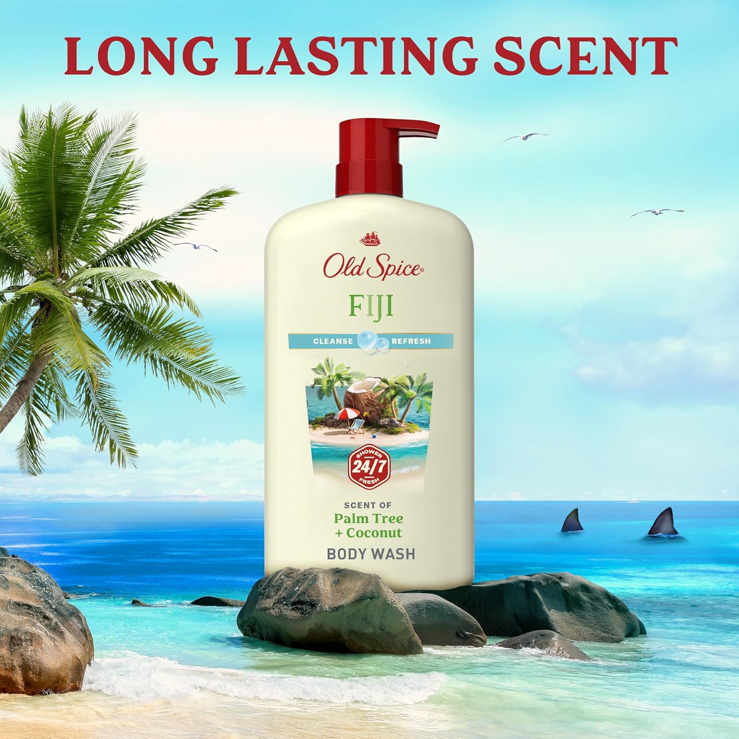 Old Spice Body Wash for Men, 24/7 Shower Fresh with Lasting Scent, Cleanse & Refresh, Gentle on Skin, Vitamin B3, Fiji with Palm Tree + Coconut Scent, 25 oz (Pack of 4) - Image 6