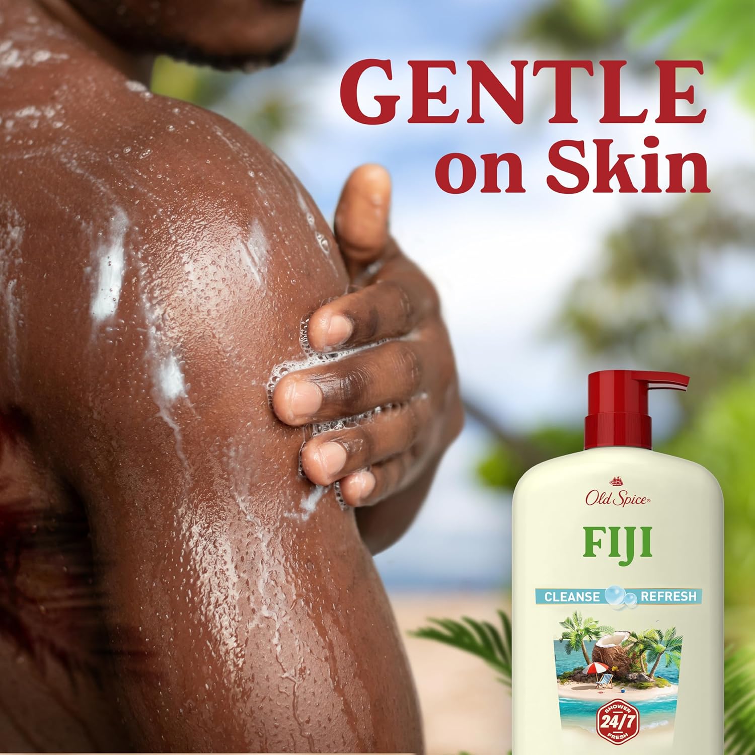 Old Spice Body Wash for Men, 24/7 Shower Fresh with Lasting Scent, Cleanse & Refresh, Gentle on Skin, Vitamin B3, Fiji with Palm Tree + Coconut Scent, 25 oz (Pack of 4) - Image 5