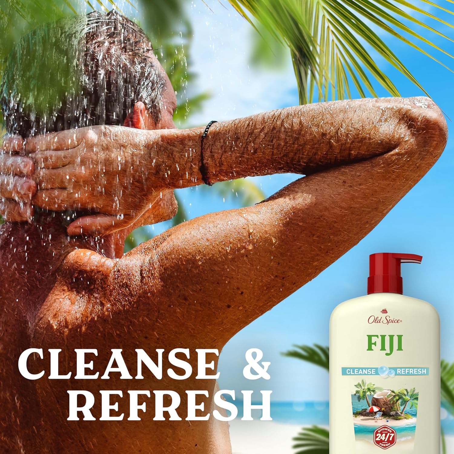 Old Spice Body Wash for Men, 24/7 Shower Fresh with Lasting Scent, Cleanse & Refresh, Gentle on Skin, Vitamin B3, Fiji with Palm Tree + Coconut Scent, 25 oz (Pack of 4) - Image 3