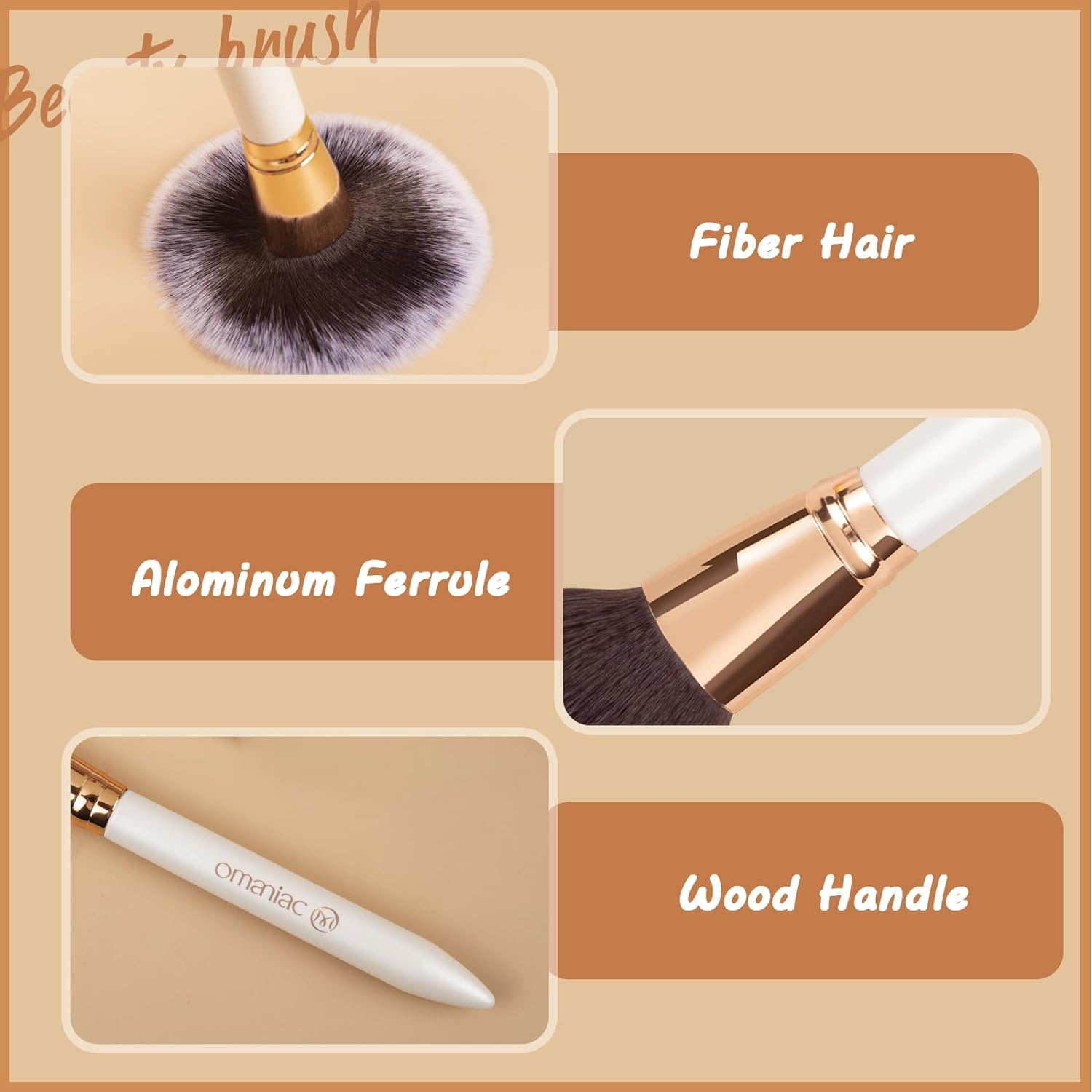 OMANIAC Makeup Brush Set Professional, 12 Pearlescent Wood Handle Makeup Brushes, Premium Cruelty-Free Synthetic Fiber Hair, Travel Make up Brushes Set with Case (White). - Image 3