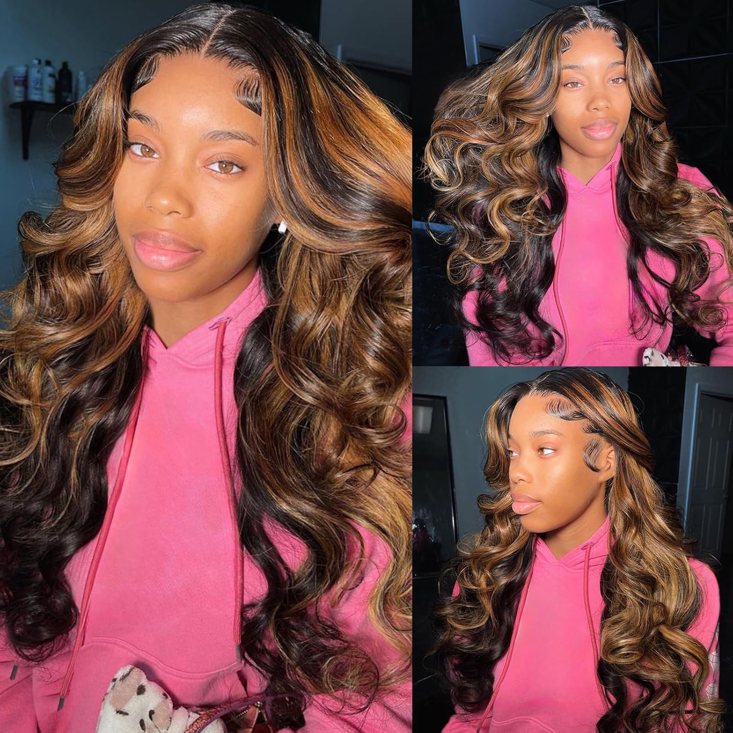 Ombre Brown Highlight 26 Inch 200 Density 13x4 Glueless Human Hair Body Wave Lace Front Wig for Women - Image 7