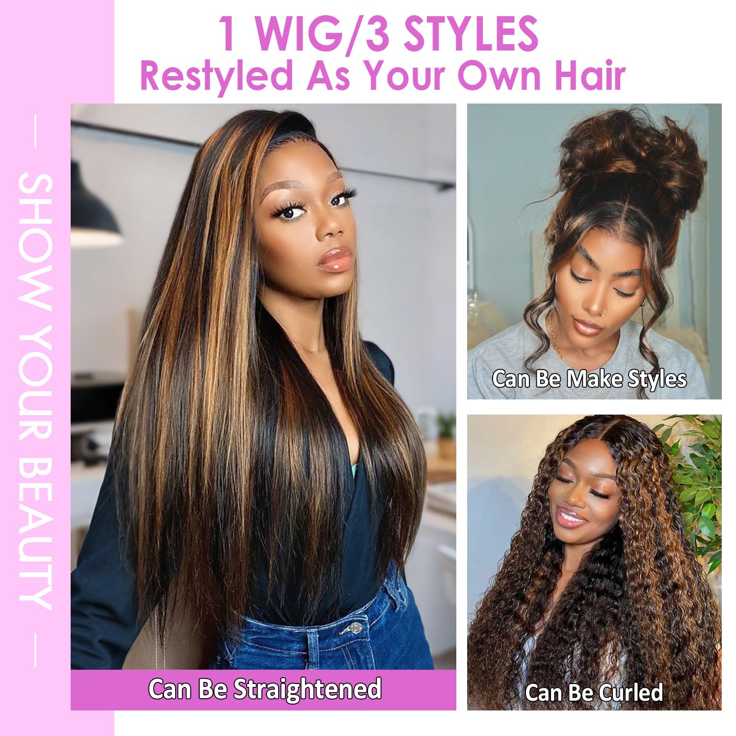 Ombre Brown Highlight 26 Inch 200 Density 13x4 Glueless Human Hair Body Wave Lace Front Wig for Women - Image 5