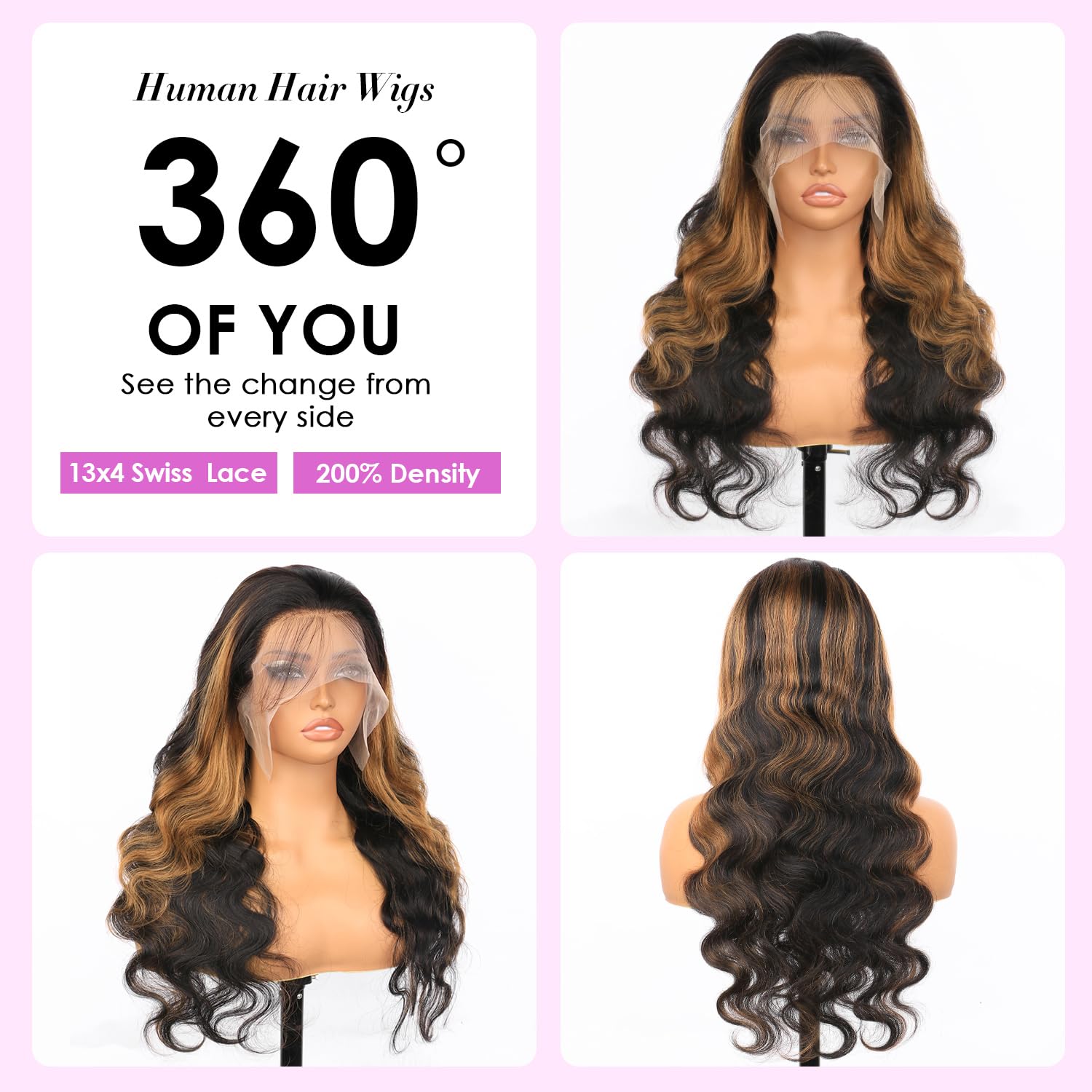Ombre Brown Highlight 26 Inch 200 Density 13x4 Glueless Human Hair Body Wave Lace Front Wig for Women - Image 3