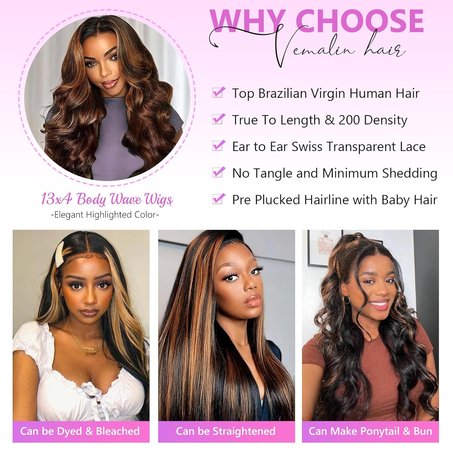Ombre Brown Highlight 26 Inch 200 Density 13x4 Glueless Human Hair Body Wave Lace Front Wig for Women - Image 8
