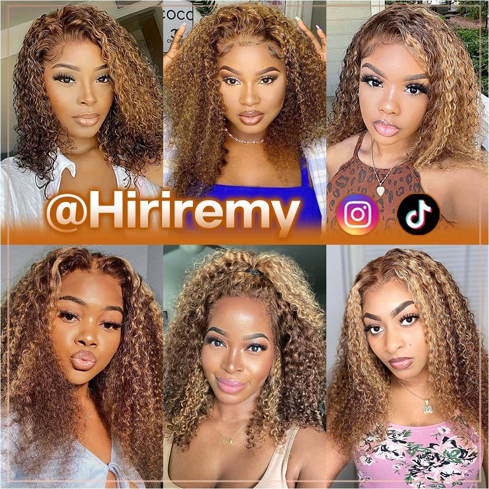 Ombre Highlight Deep Wave Curly Bob Wigs Human Hair Pre Plucked Wear And Go Glueless 13x4 Hd Honey Blonde Highlight Lace Front Wig Human Hair For Black Women Wet And Wavy 4/27 14 Inch - Image 6
