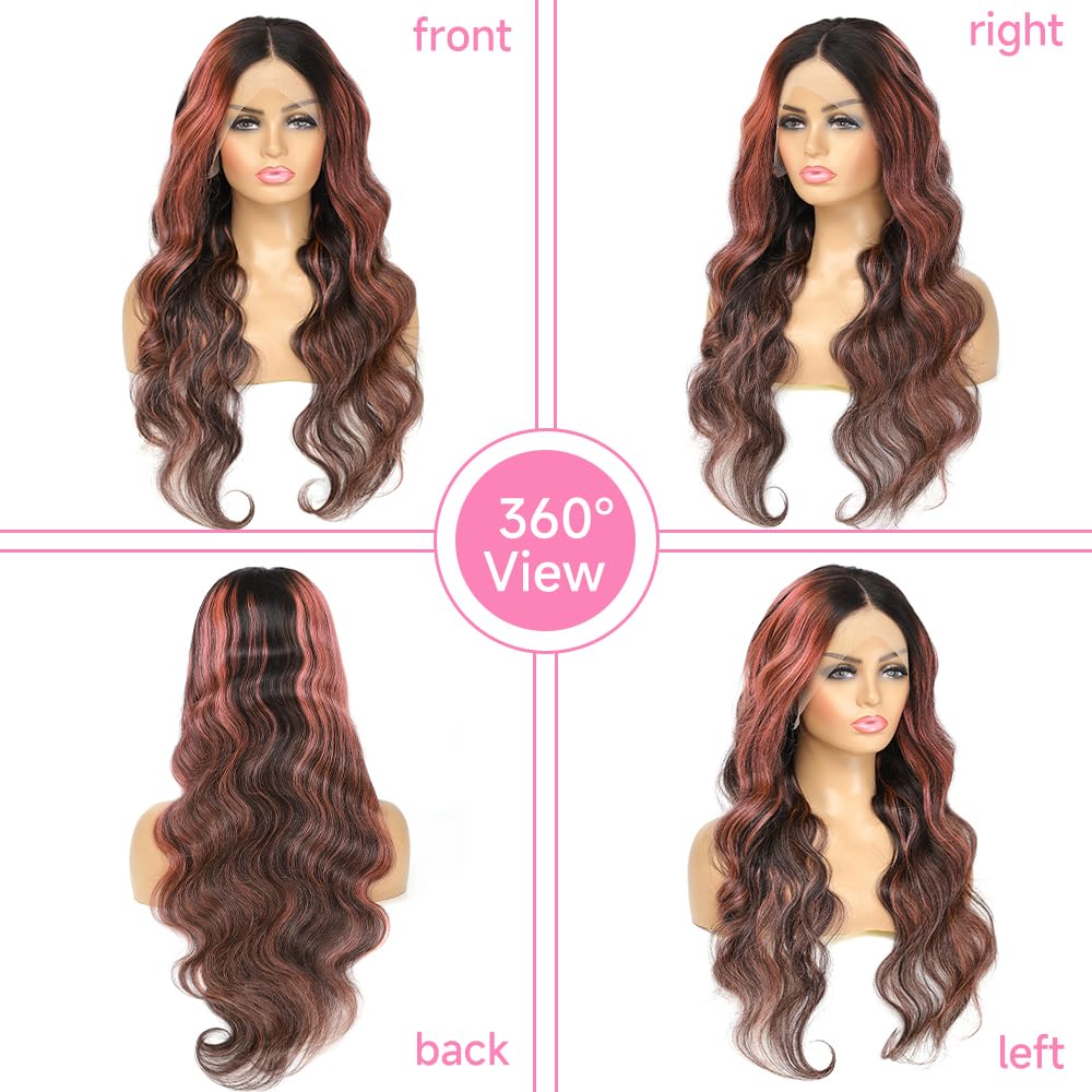 Ombre Lace Front Wig Human Hair 1B/Pink 13x4 Skunk Stripe Highlight Colored Wigs Human Hair Body Wave HD Frontal Wigs Human Hair Pink And Black Wig Glueless Wigs Human Hair 180% Density 22 Inch - Image 4